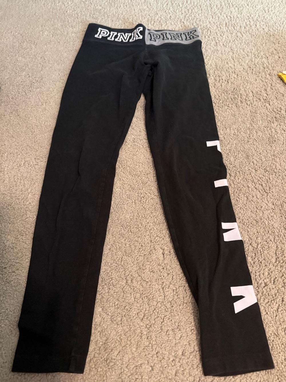PINK Victoria's Secret Black Logo Waistband Leggings with White Side Lettering